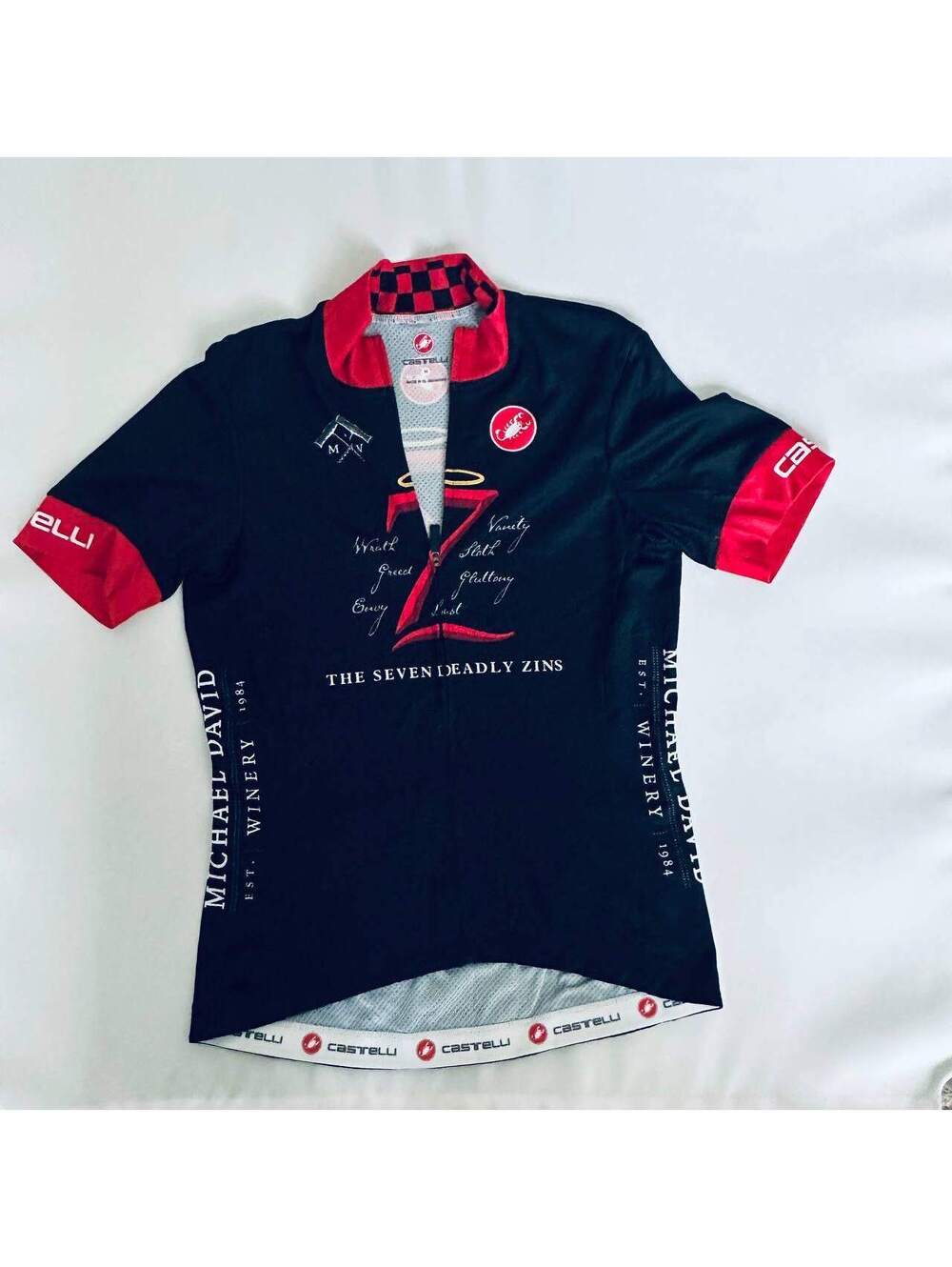 Castelli Michael David Winery Seven Deadly Zins Cycling Jersey Mens M Full Zip